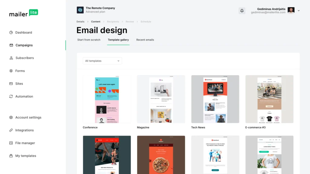 Mailerlite vs ActiveCampaign: MailerLite Email Template