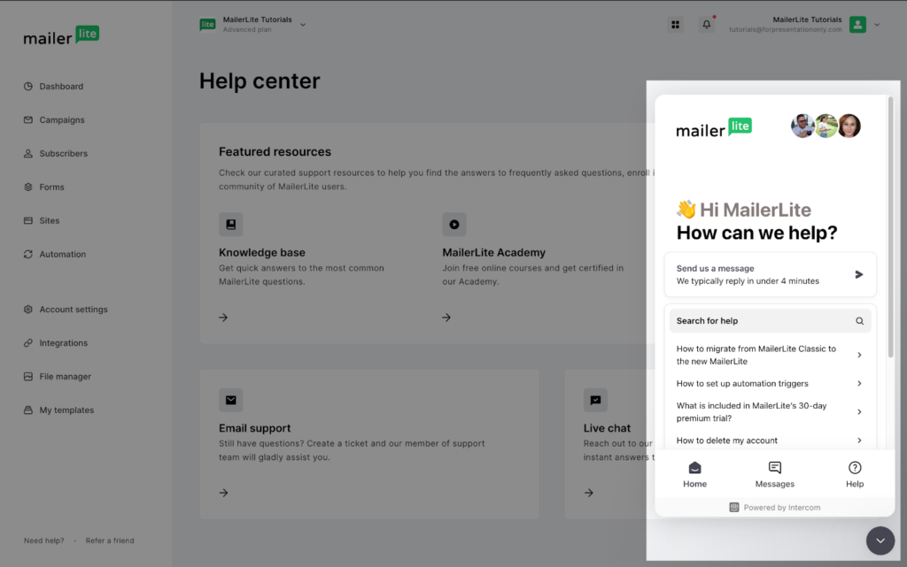 Mailerlite vs ActiveCampaign: MailerLite customer support