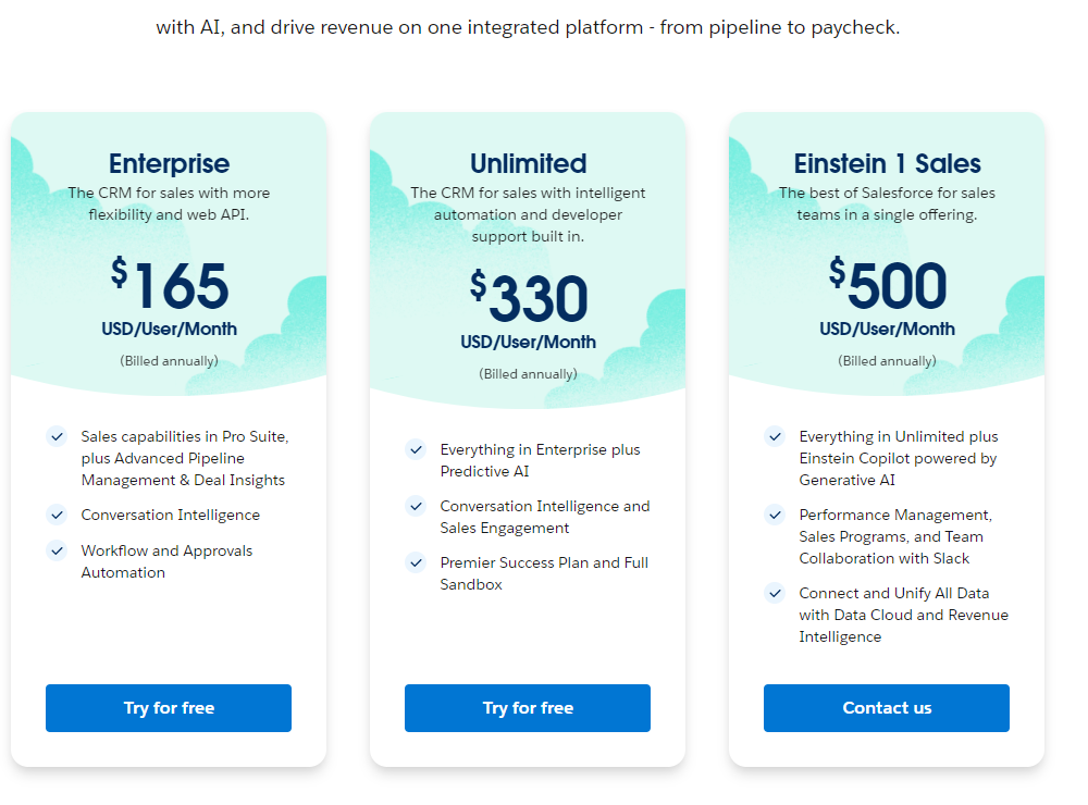 HubSpot vs Salesforce: salesforce pricing